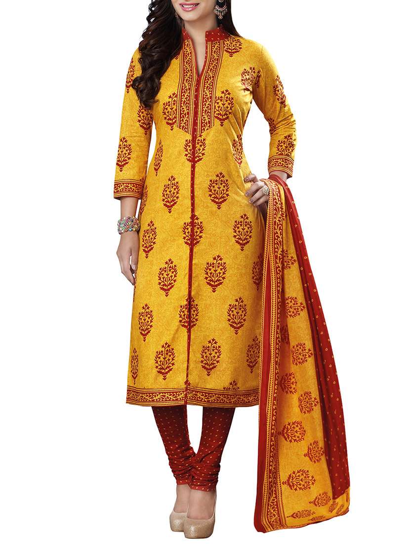 mustard cotton churidaar suits unstitched suit