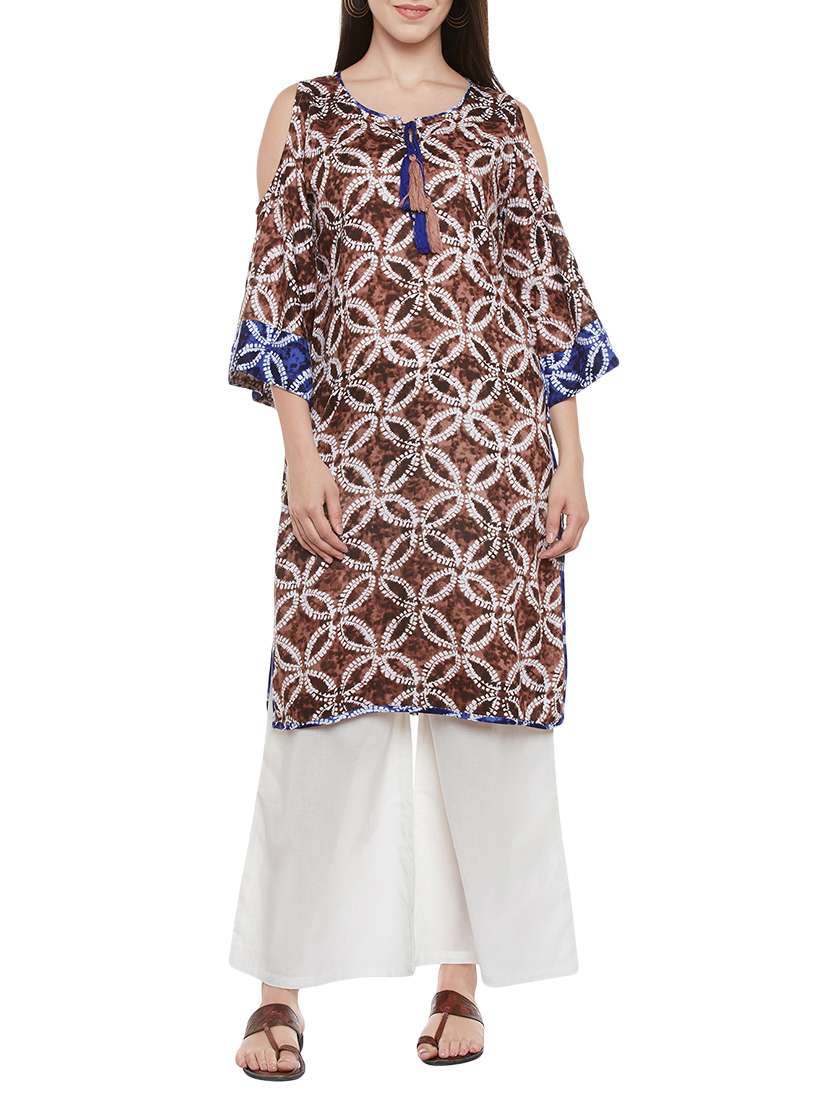 brown rayon printed straight kurta