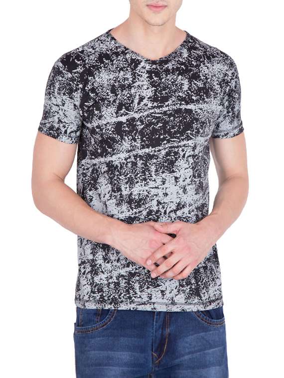 grey abstract print cotton t-shirt