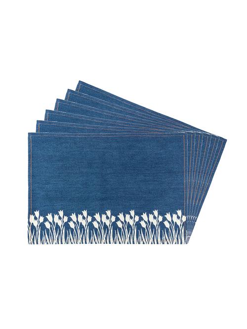 blue cotton denim set of 6 placemats for dining table - 13734228 -  Standard Image - 0