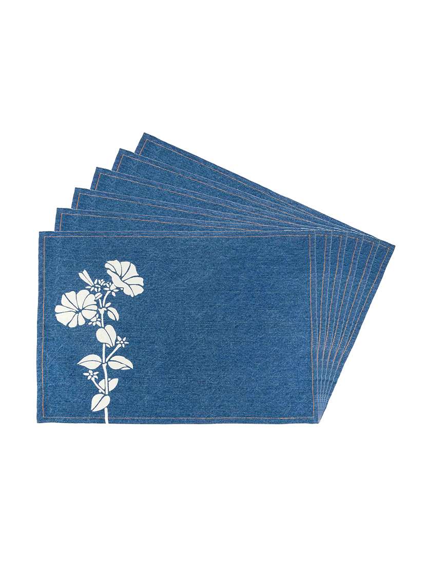 blue cotton denim set of 6 placemats for dining table