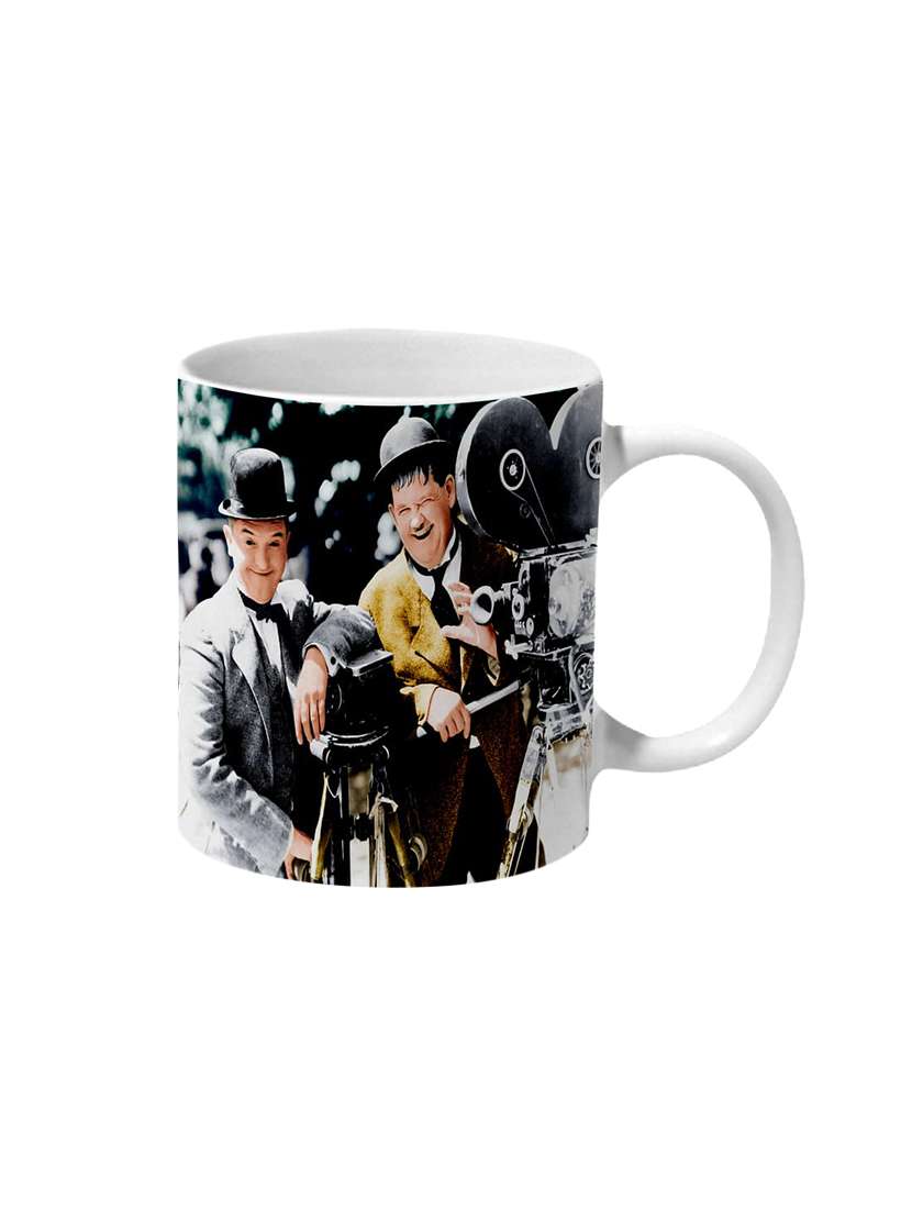 Mooch Wale Laurel & Hardy Behind The Camera Colorful Ceramic Mug