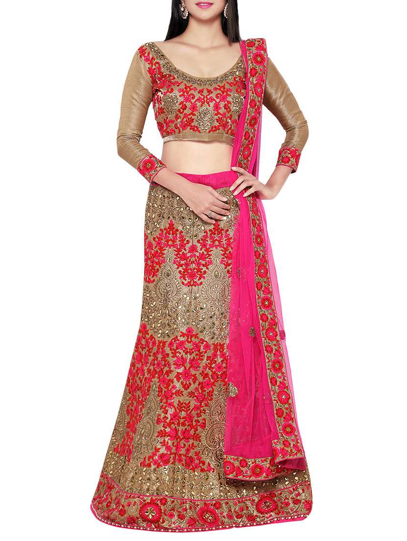 beige embroidered panelled lehenga