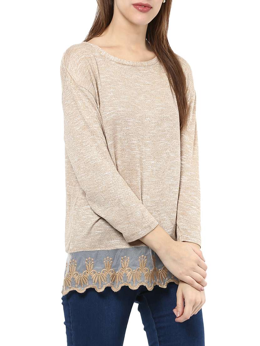 embroidered mesh melange top - 13741088 - Zoom Image - 0