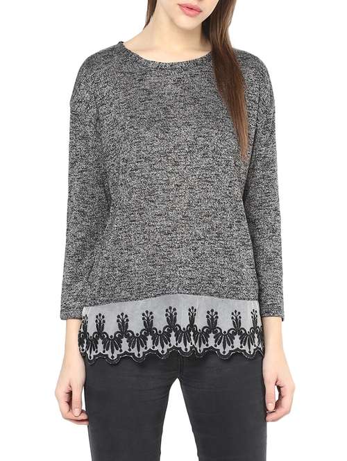embroidered mesh melange top - 13741089 - Standard Image - 0