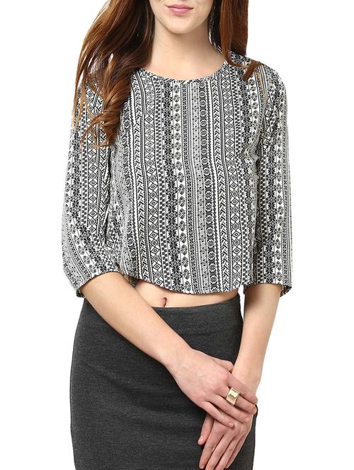 black poly crepe crop top - 13741094 - Standard Image - 0
