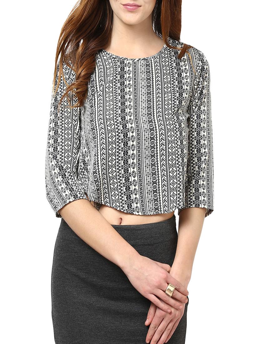black poly crepe crop top - 13741094 - Zoom Image - 0