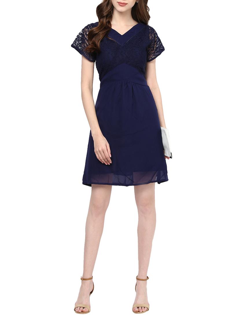 lace detail a-line dress - 13741102 - Zoom Image - 0