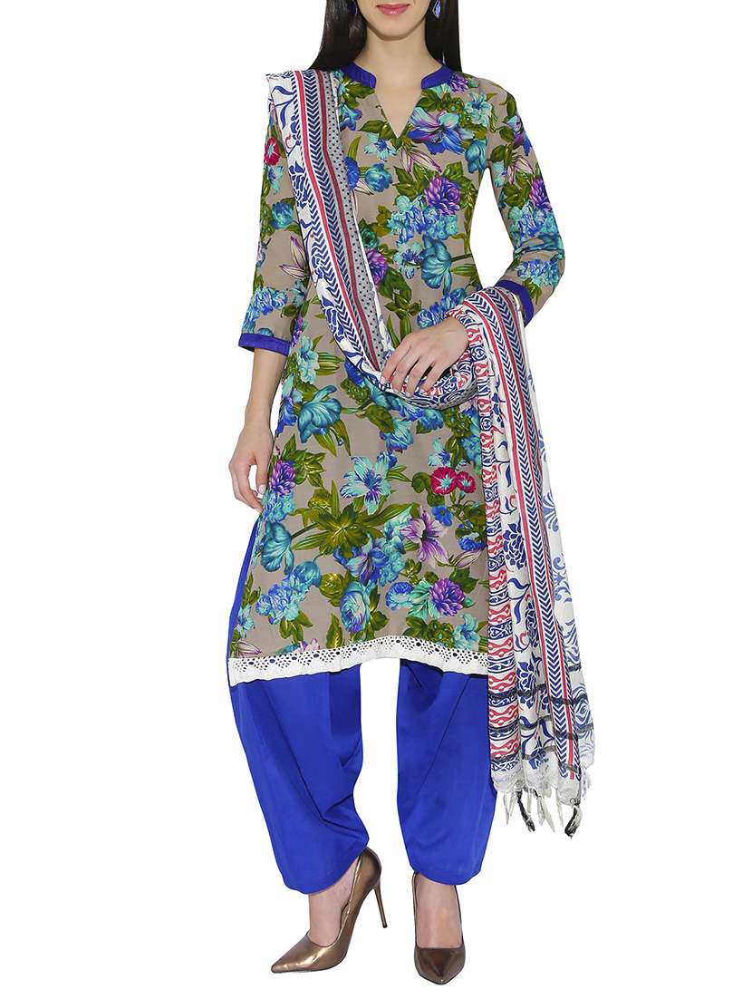 grey cotton printed salwar suits dress material