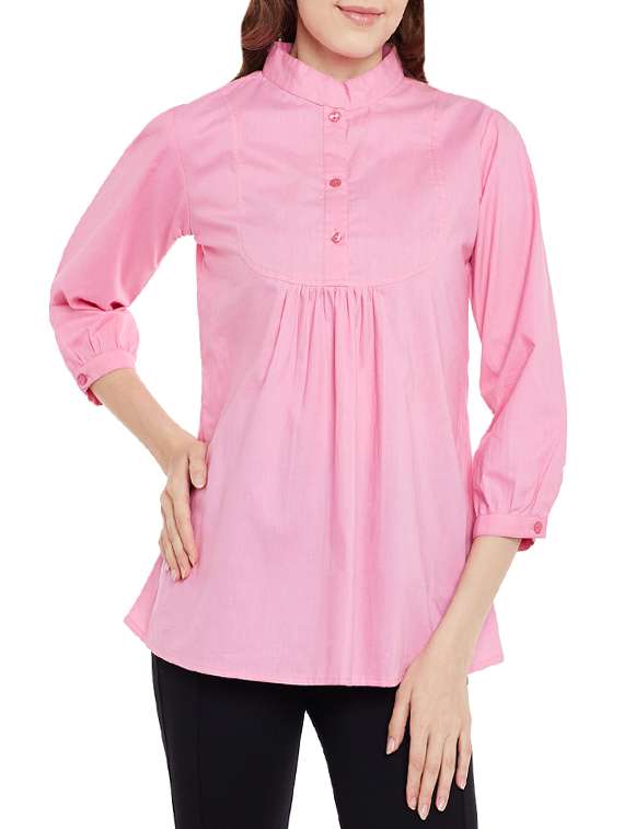 women's straight mandarin neck top