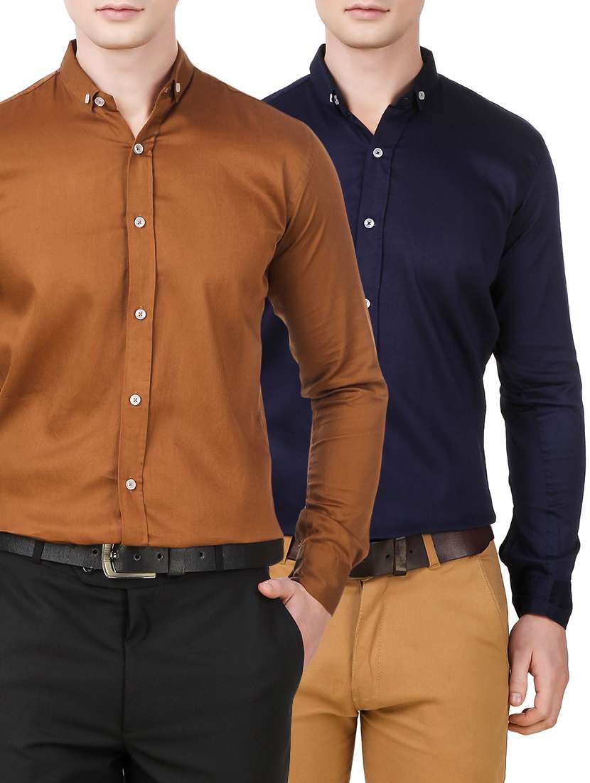 casual solid copper and navy shirts combo
