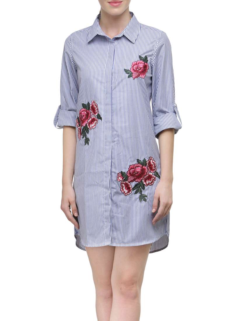 blue striped poly cotton shirt dress