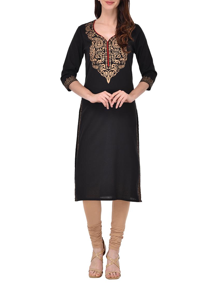 black cotton straight kurta