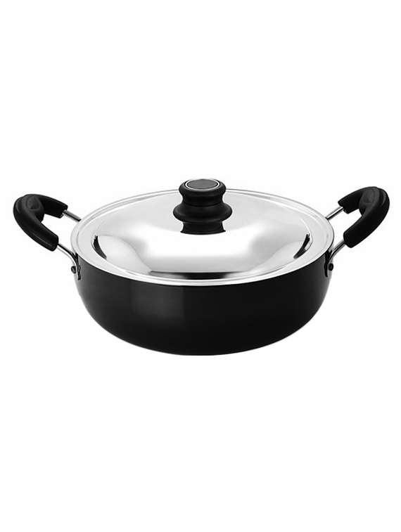 pristine hard anodised aluminium kadai with stainless steel lid (26 cm)