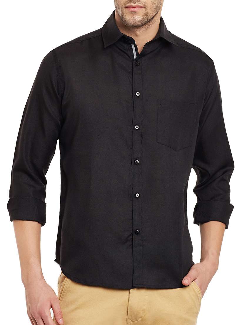 black cotton blend casual shirt