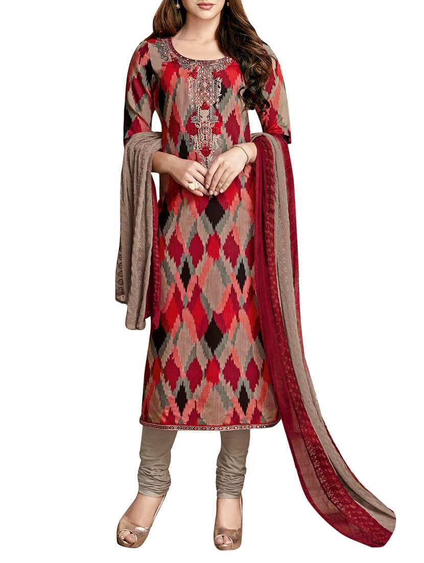 multi coloured cotton printed churidaar suit dress material