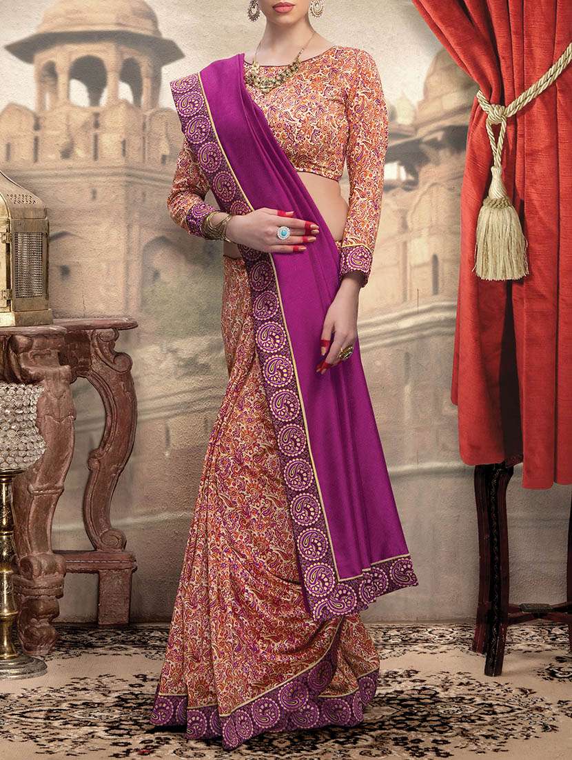 multi colored printed half and half saree with blouse - 13758407 -  Zoom Image - 0