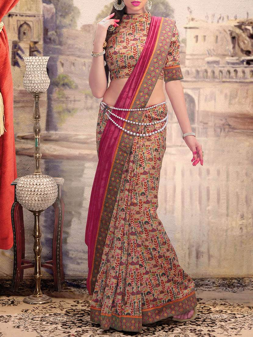multi colored printed half and half saree with blouse - 13758409 -  Zoom Image - 0