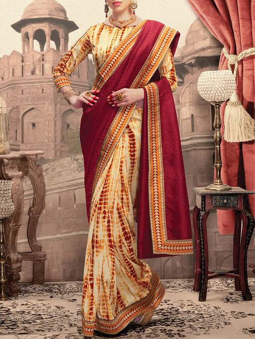 maroon  half and half silk saree with blouse - 13758413 -  Standard Image - 0