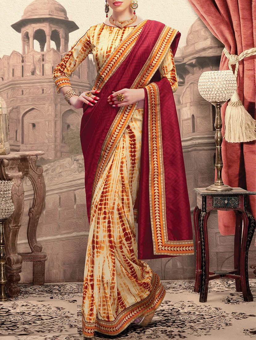 maroon  half and half silk saree with blouse - 13758413 -  Zoom Image - 0
