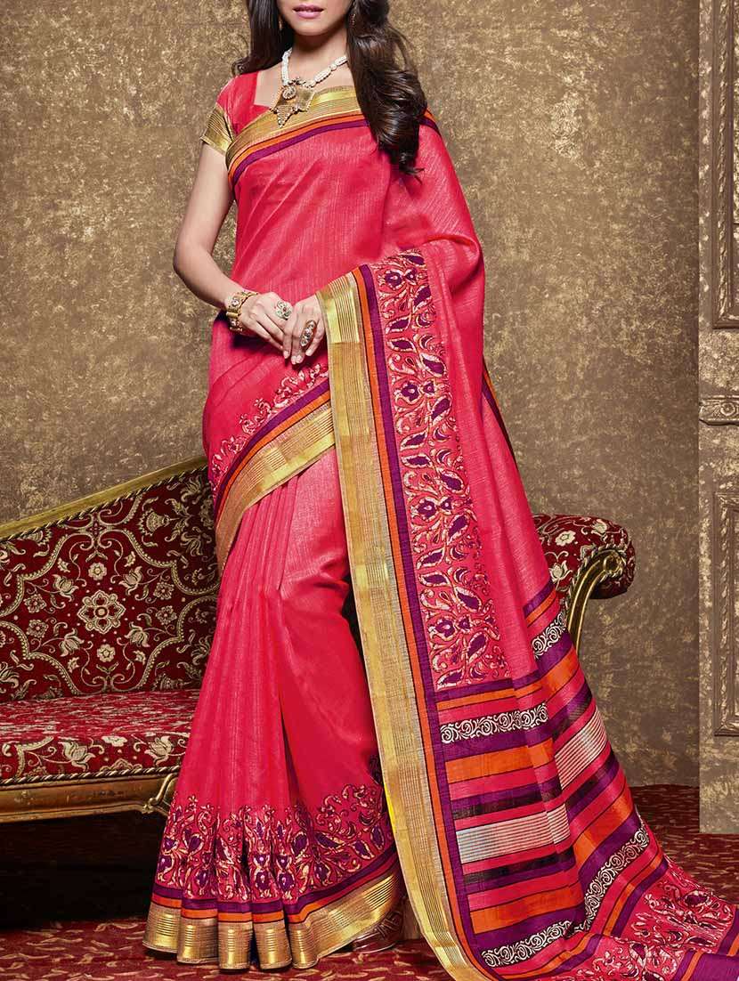 pink woven silk saree with blouse - 13758419 - Zoom Image - 0