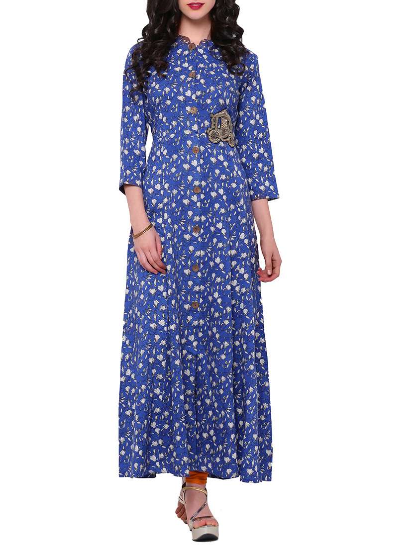 blue rayon printed long kurta
