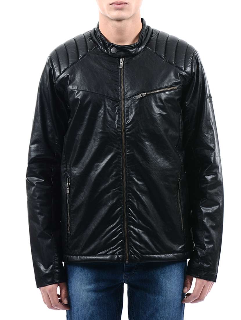 black leatherette biker jacket