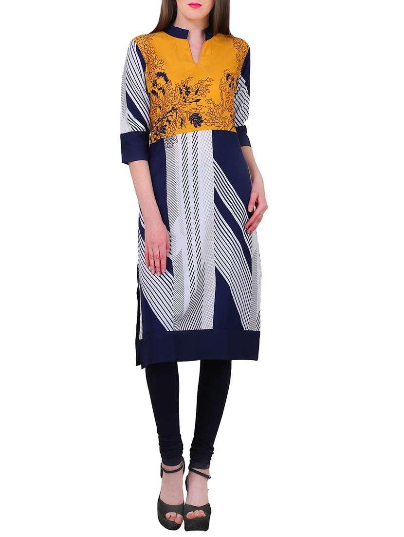multi colored crepe printed straight kurta