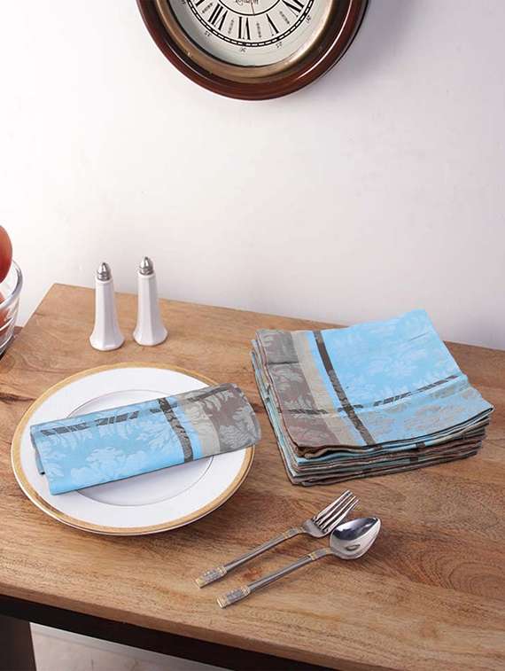 stitchnest weaved blue cotton 16 x 16 inch table napkin - set of 6