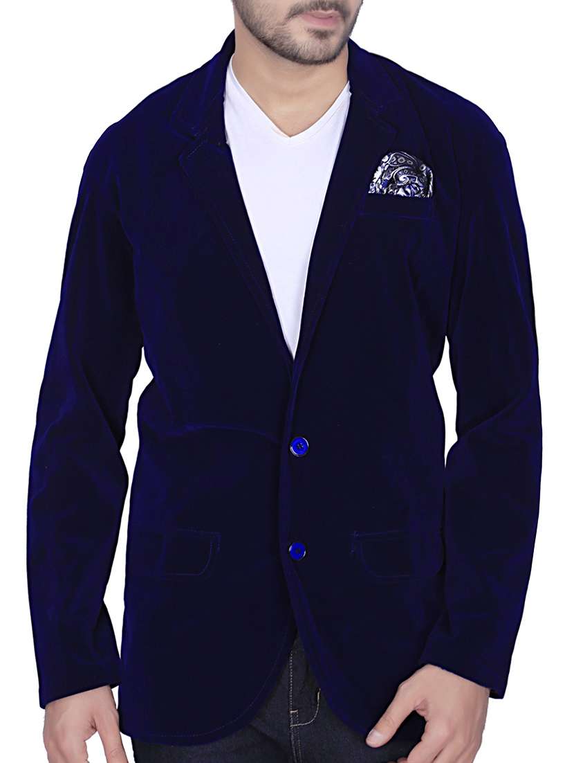 dark blue velvet casual blazer