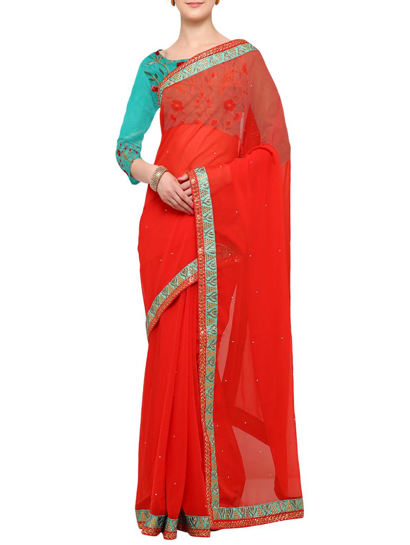 red bordered saree with blouse