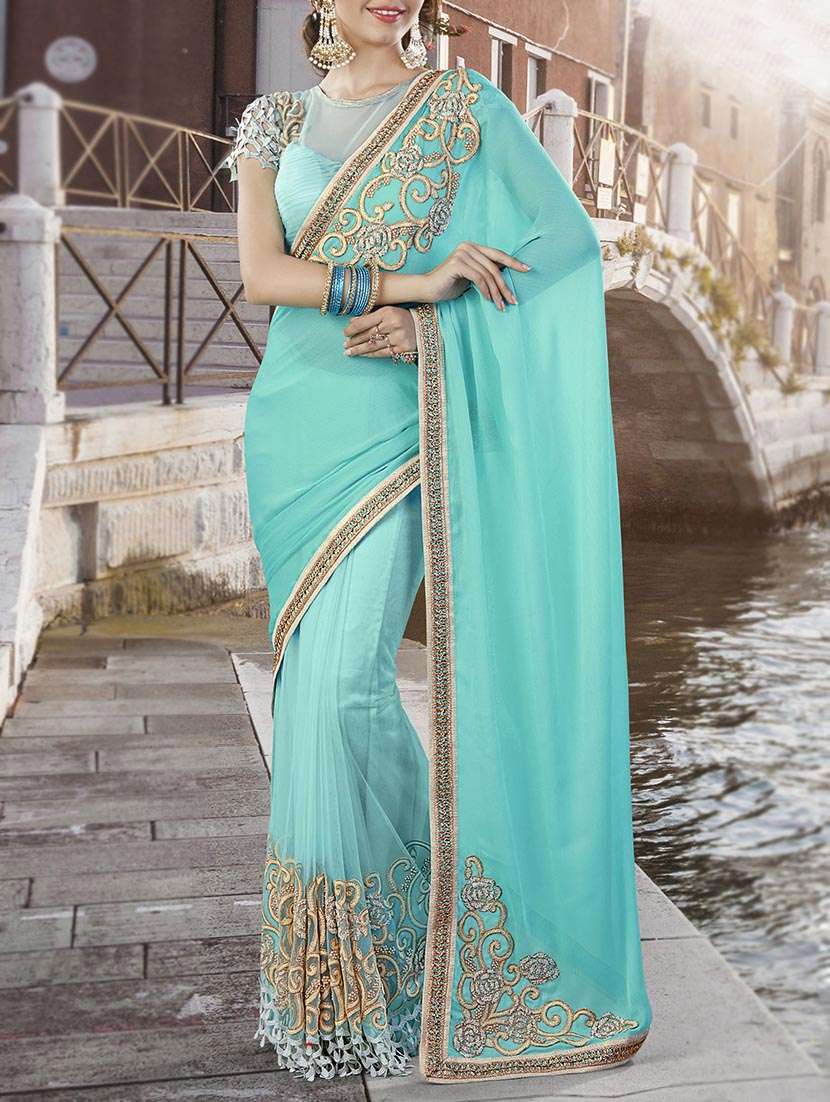 zari bordered embroidere  saree with blouse
