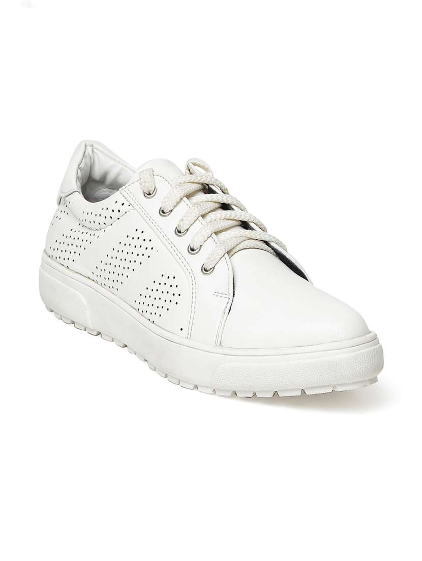 white faux leather laceup sneakers