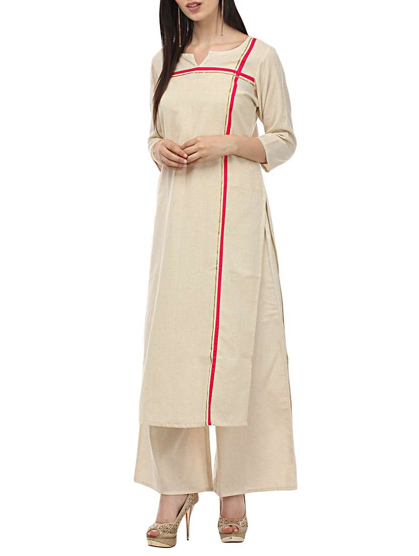 beige cotton long kurta
