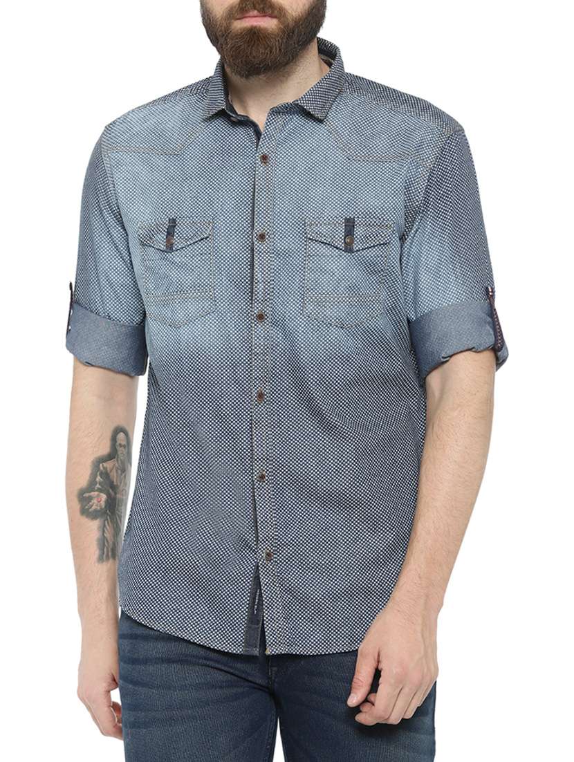 navy blue denim casual shirt