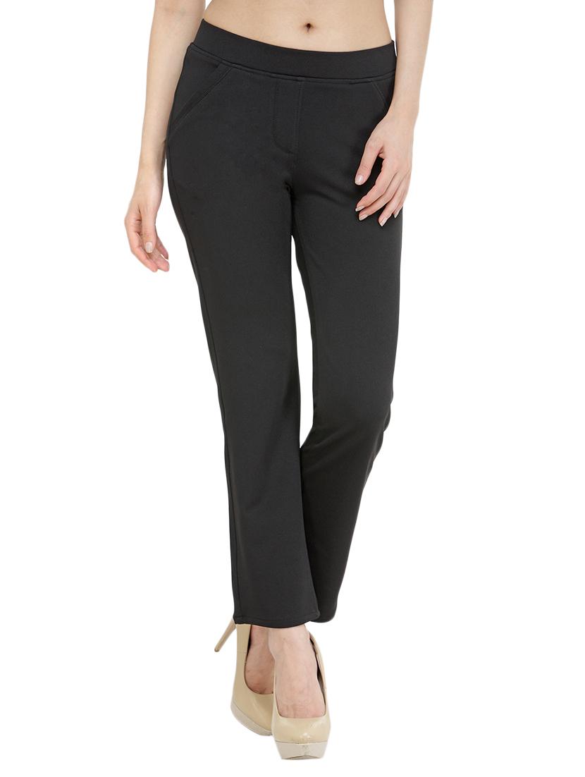 black cotton flat front trouser - 13773081 - Zoom Image - 0