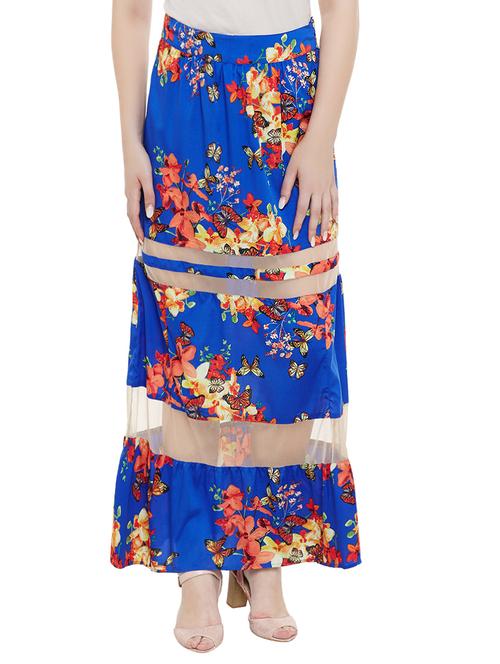 blue floral printed crepe maxi skirt - 13774699 - Standard Image - 0