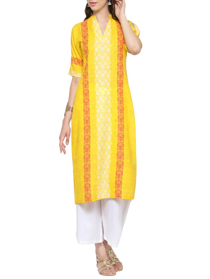 yellow cotton printed kurta palazzo set - 13778168 - Zoom Image - 0