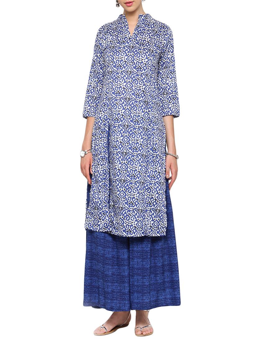 indigo cotton printed straight kurta - 13778230 - Zoom Image - 0