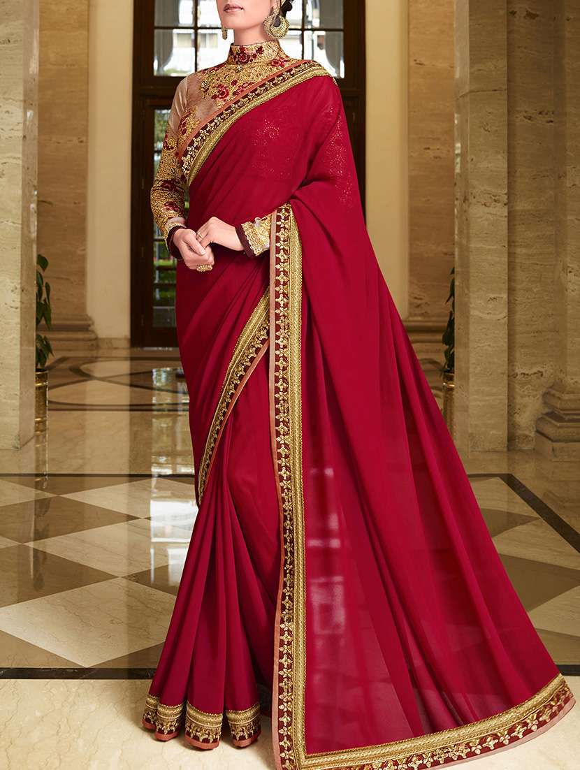 marooon silk bordered saree with blouse