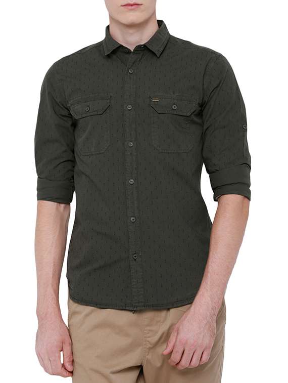 green cotton casual shirt