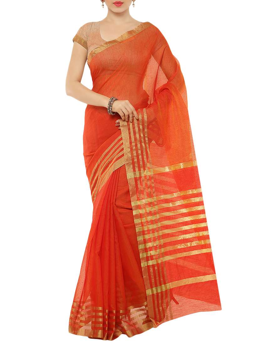 orange cotton silk woven saree with blouse