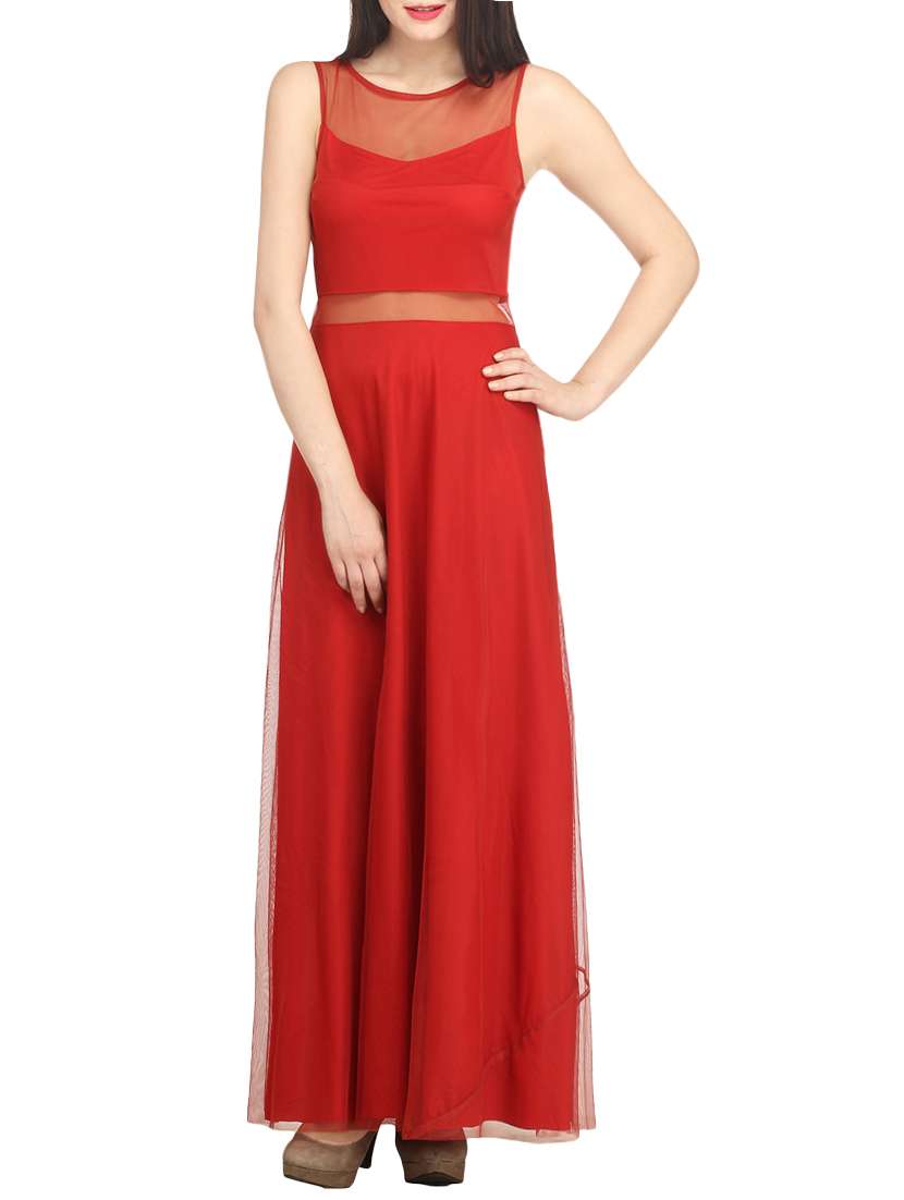 solid red net gown