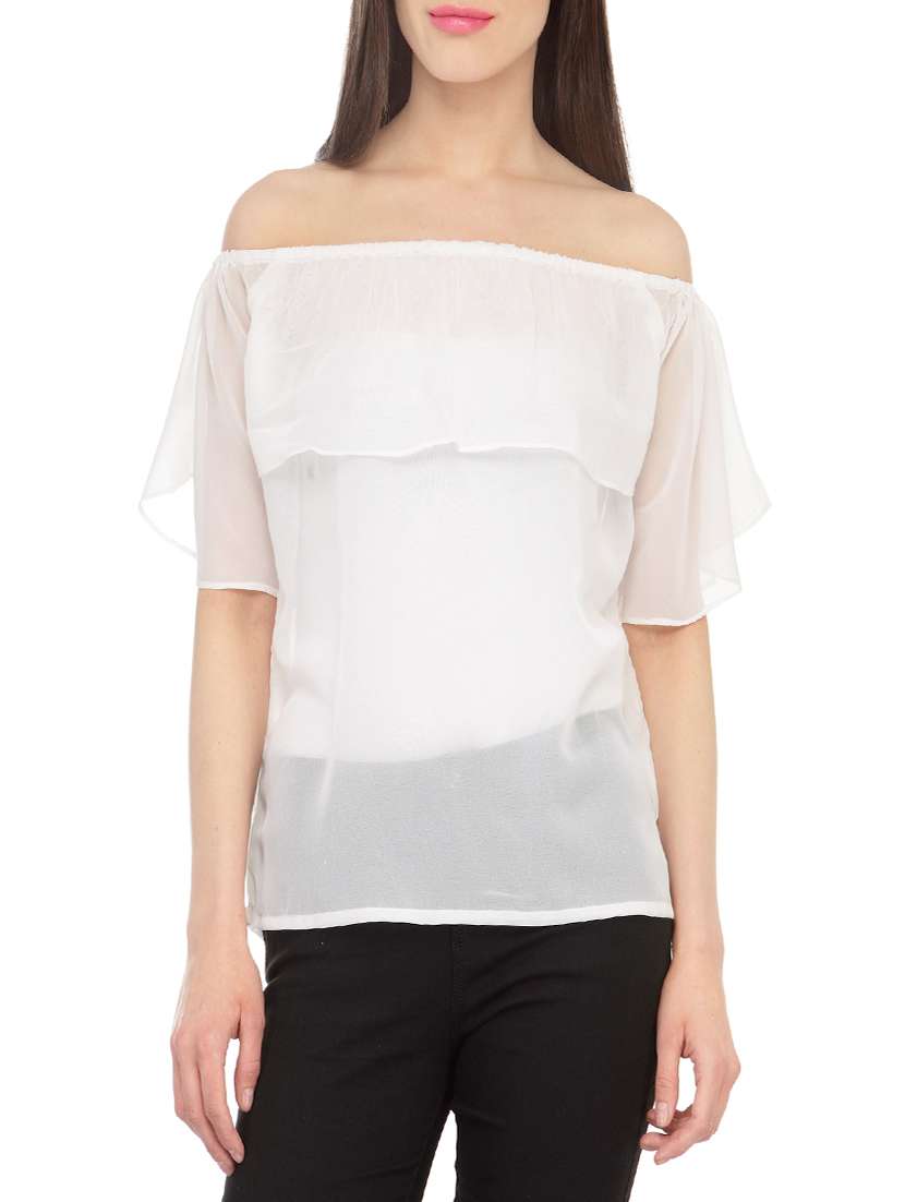 cation white georgette regular top