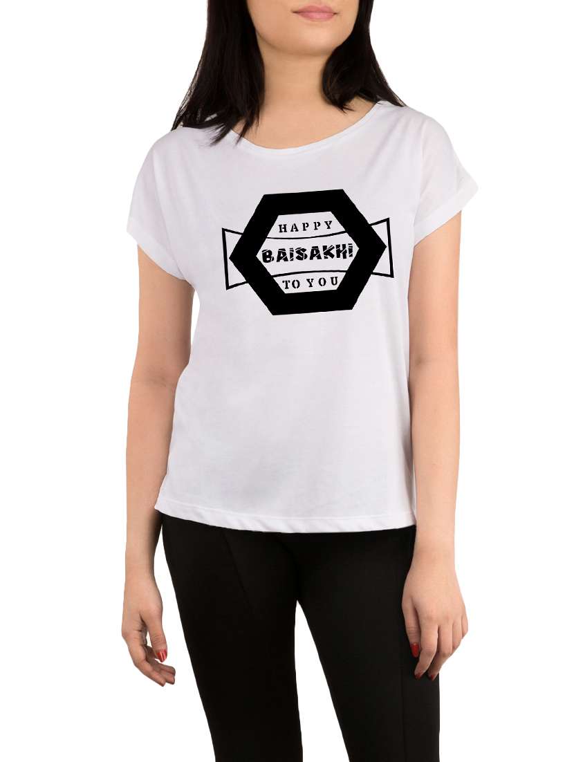 white printed regular tee