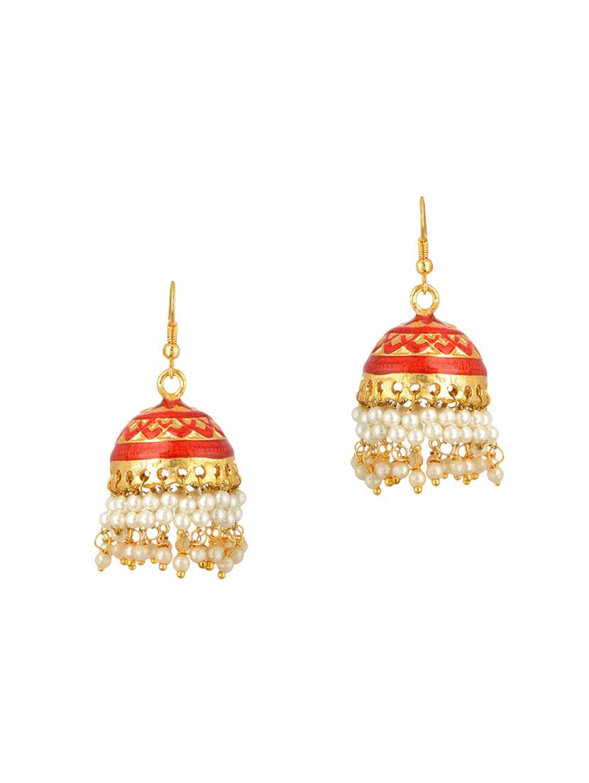 red metal jhumka earrings
