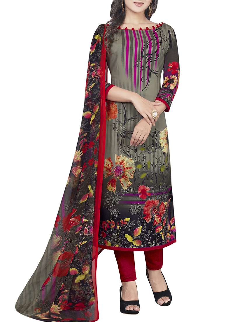 multi coloured crepe printed churidaar suits dress material
