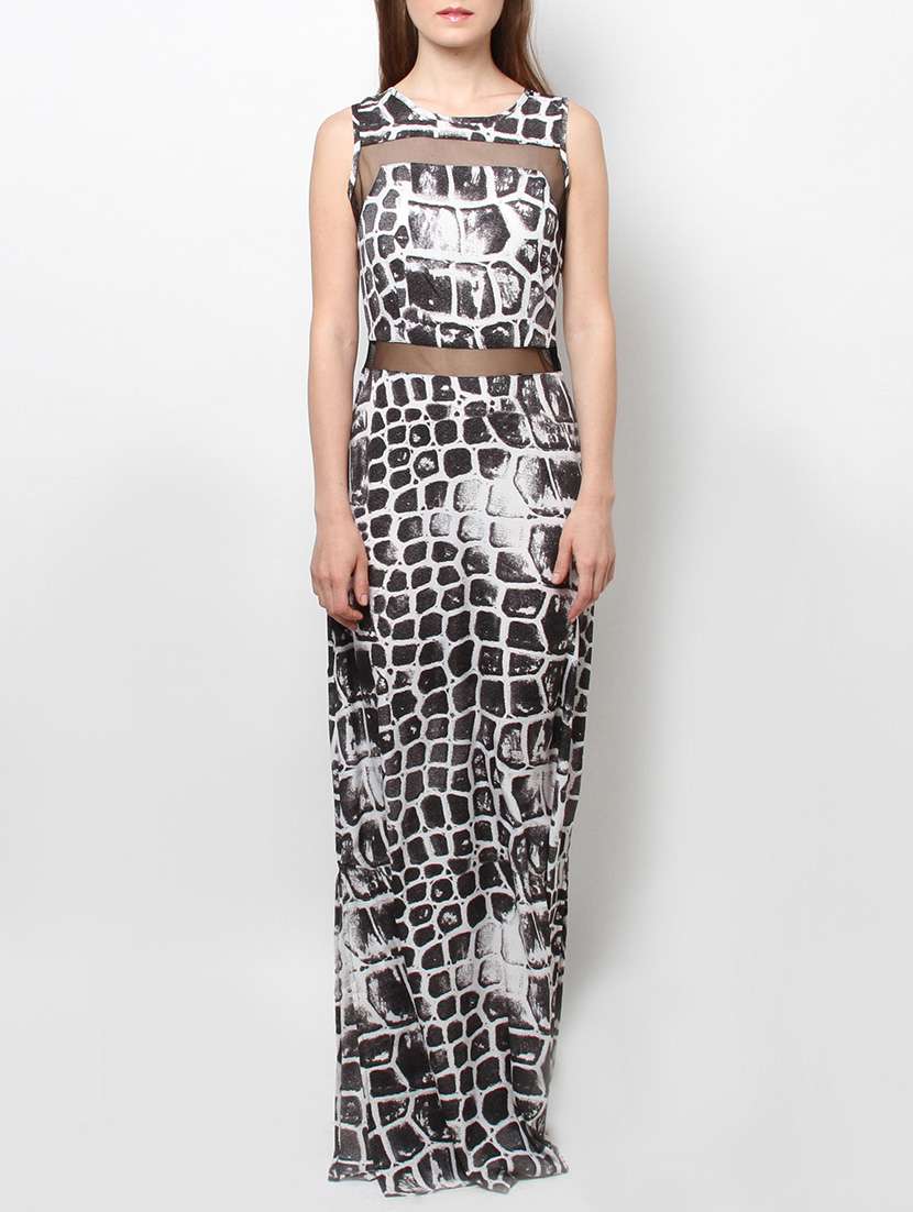 black printed poly crepe maxi dress