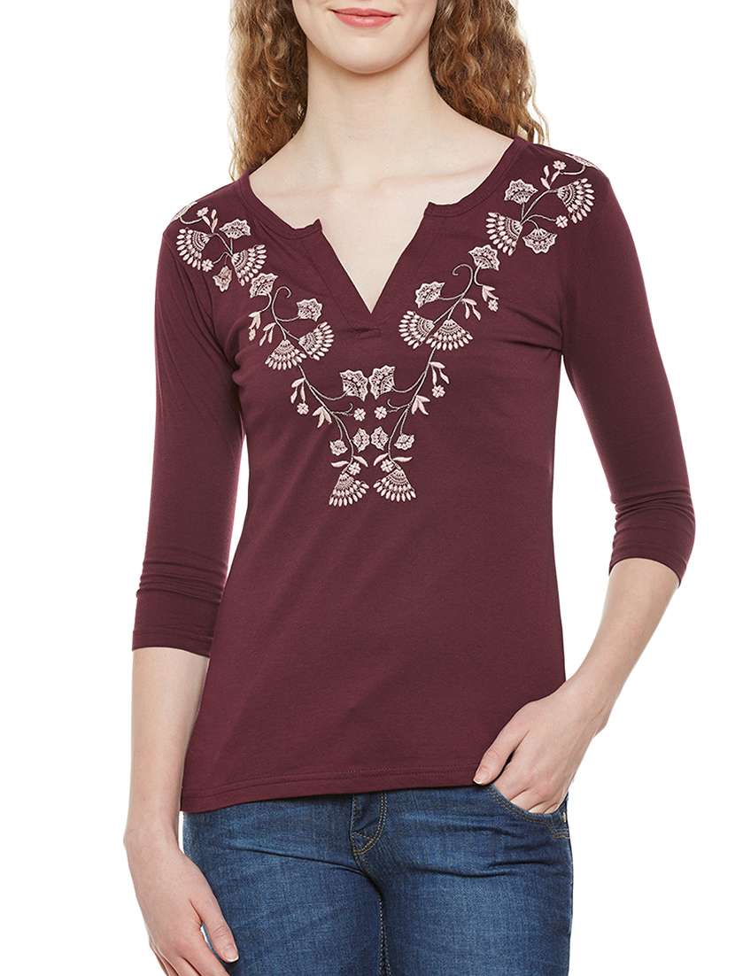 maroon cotton regular top