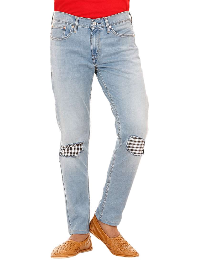 blue denim patched  jeans